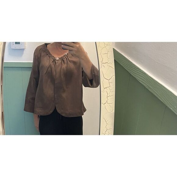 Allison Taylor 100% Linen Brown Button Front Jacket Top Women’s Size L - Picture 9 of 9